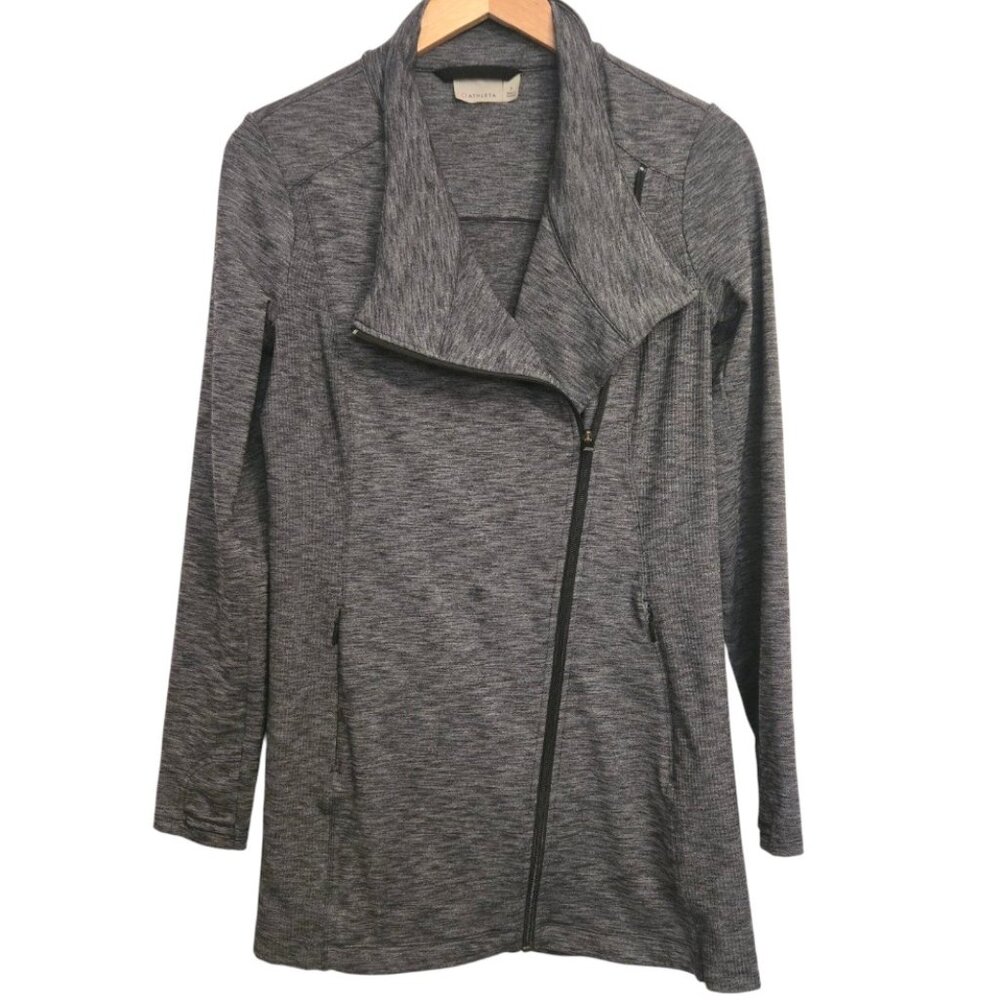 Athleta Gray Asymmetrical Zip Jacket Small Women’s Stretch Athletic Cardigan - Picture 1 of 6
